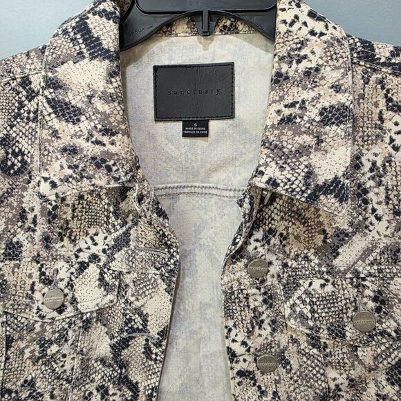 Sanctuary Women’s Snake Print Cropped Jacket – Size S – Animal Print Denim Style - Picture 7 of 12